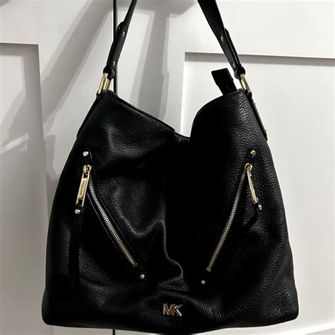 michael kors black evie handbag|Michael Kors Evie Large Pebbled Leather Hobo Shoulder Bag in .